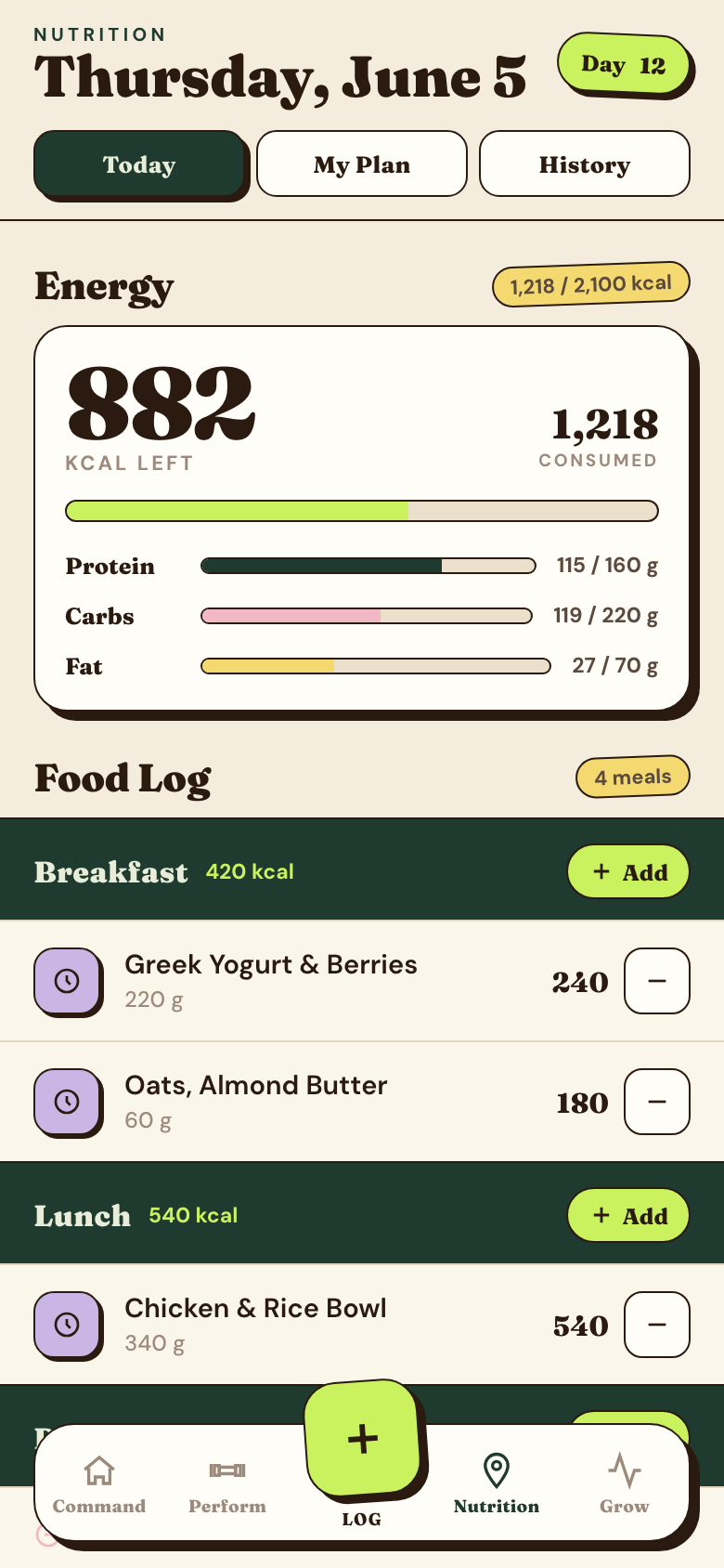 Daily macro tracking dashboard