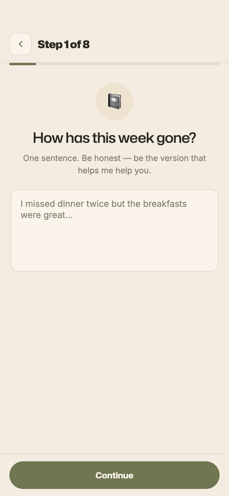 Nutrition check-in screen