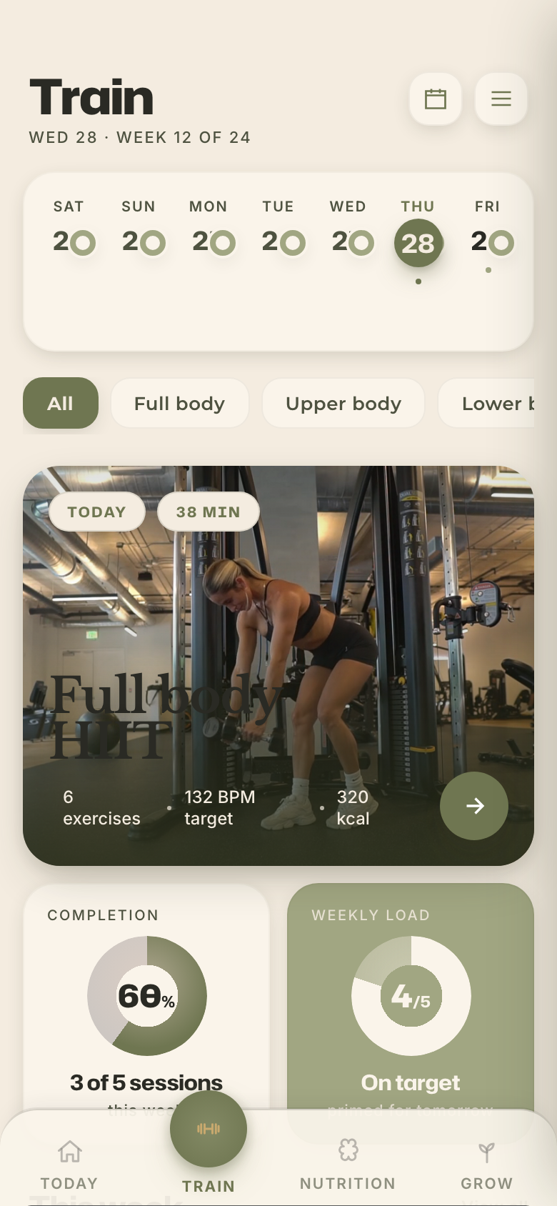 Training plan screen